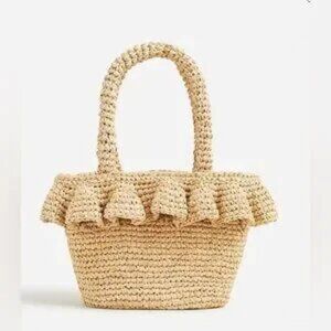 J Crew Raffia Ruffle Hem Bag  Handbag Tote NWT